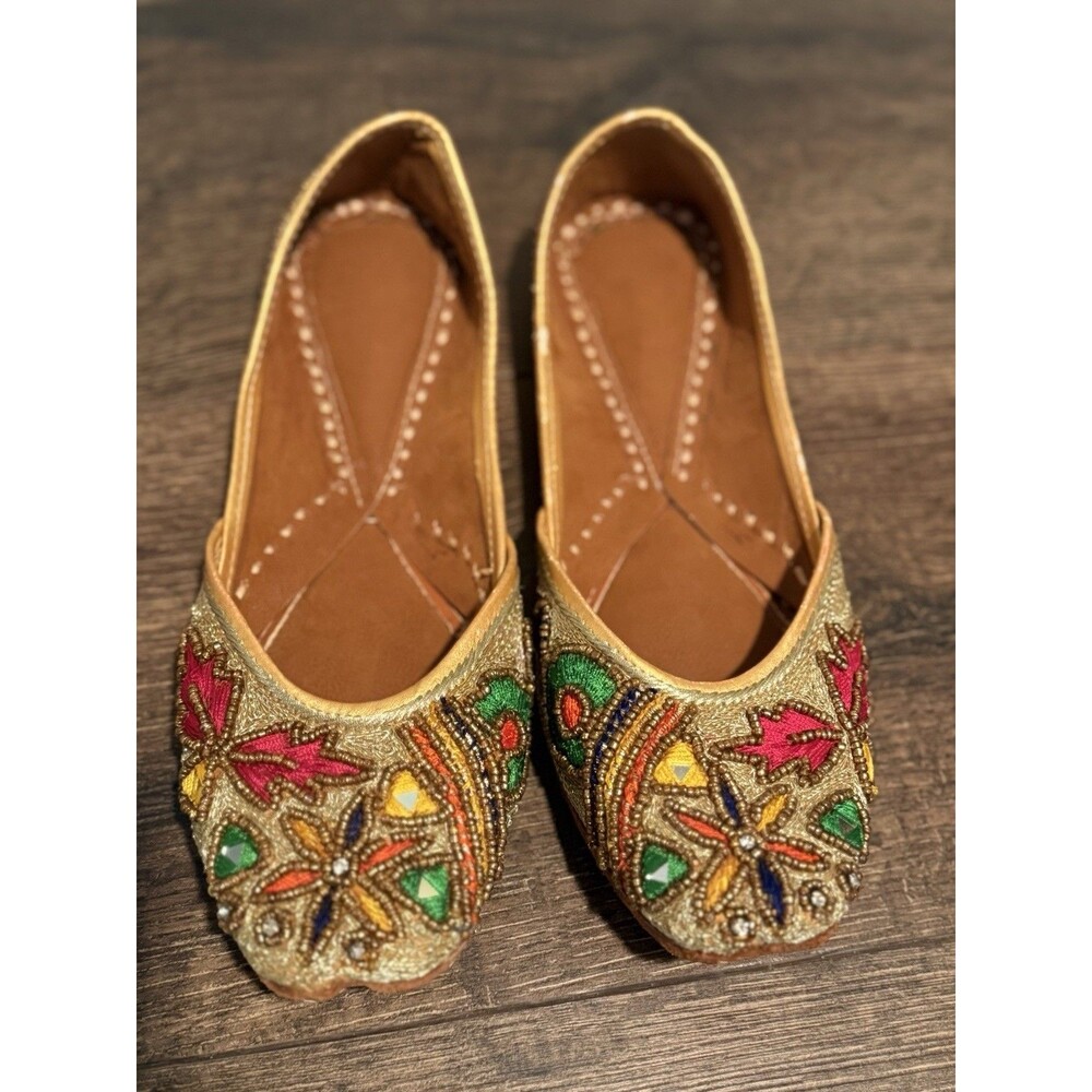 Handcrafted Women's Punjabi Jutti / Mojari Shoes Embellished Jewels & Beads 10.5